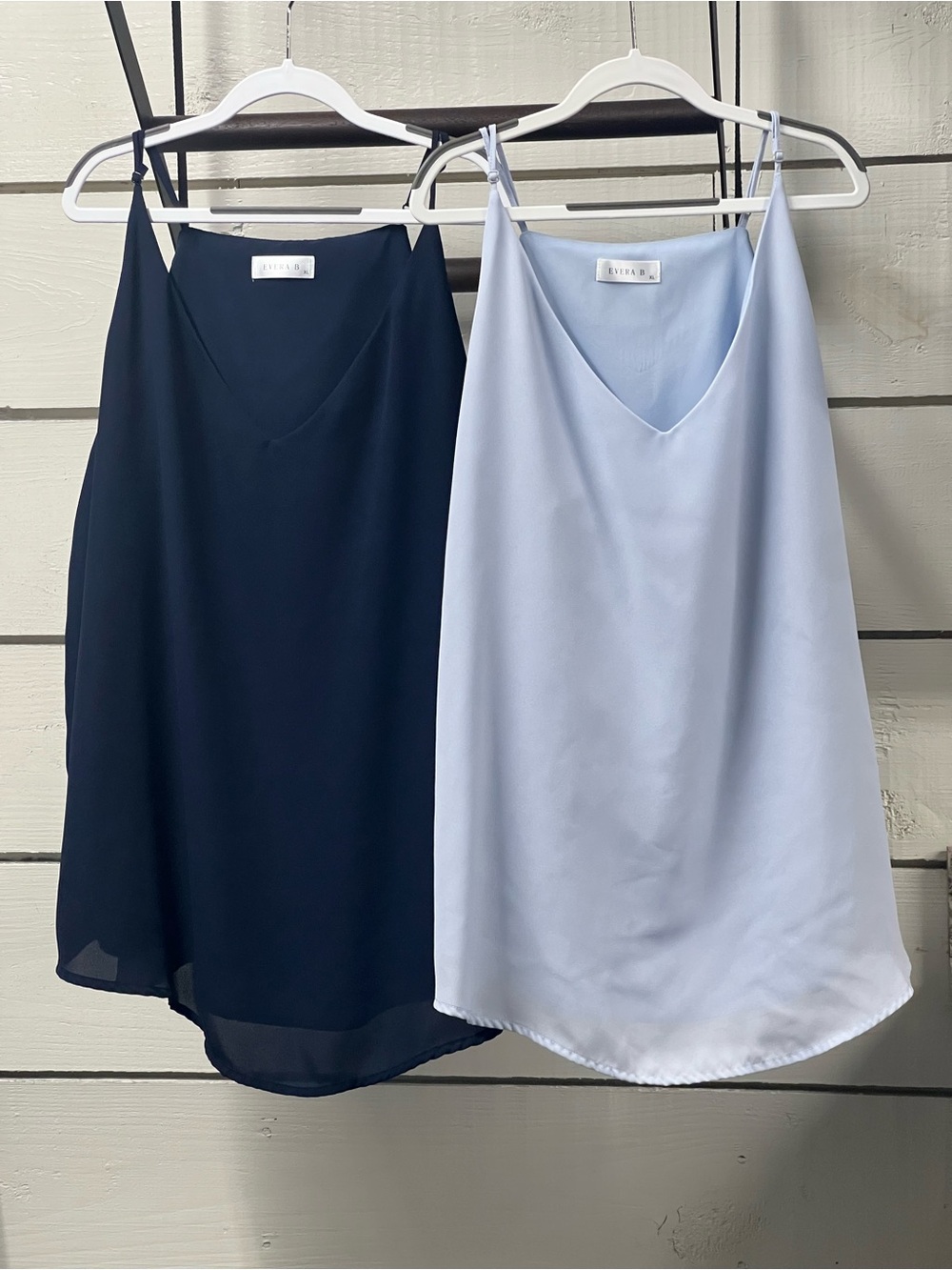 Evera B. V-Neck Cami Tank Top - Light Blue and Navy. (2 pack)